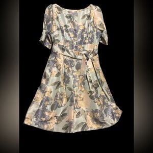 Cottage core Floral SILKY feel Y2K short sleeve belted DRESS Jessica Howard 14
